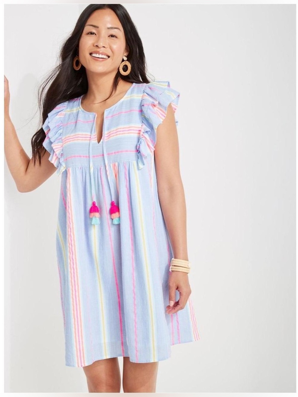 Vineyard Vines Flutter Sleeve Tunic Dress Blue Stripe Size M NWT